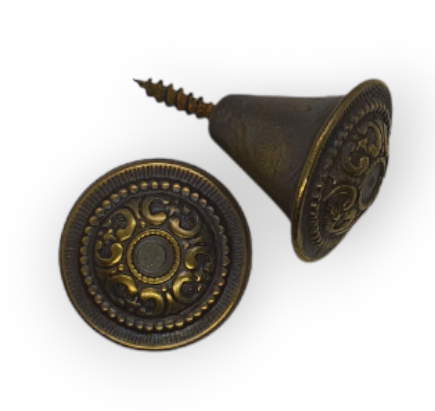 Möbelknopf Art. 4050  Blechknopf 29mm Ø, mit eingeprägtem Muster, Messing patiniert