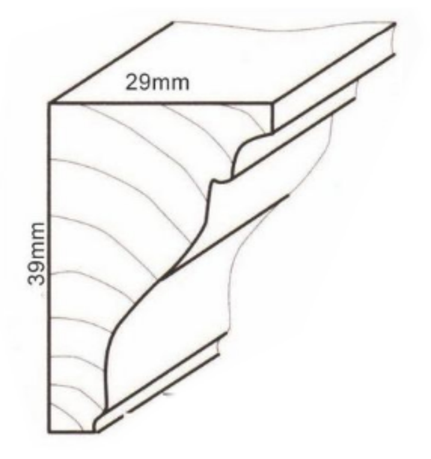 Leiste Kopfleiste Kiefer / Erle ca. 39*29mm Erle 1,19m + Rest