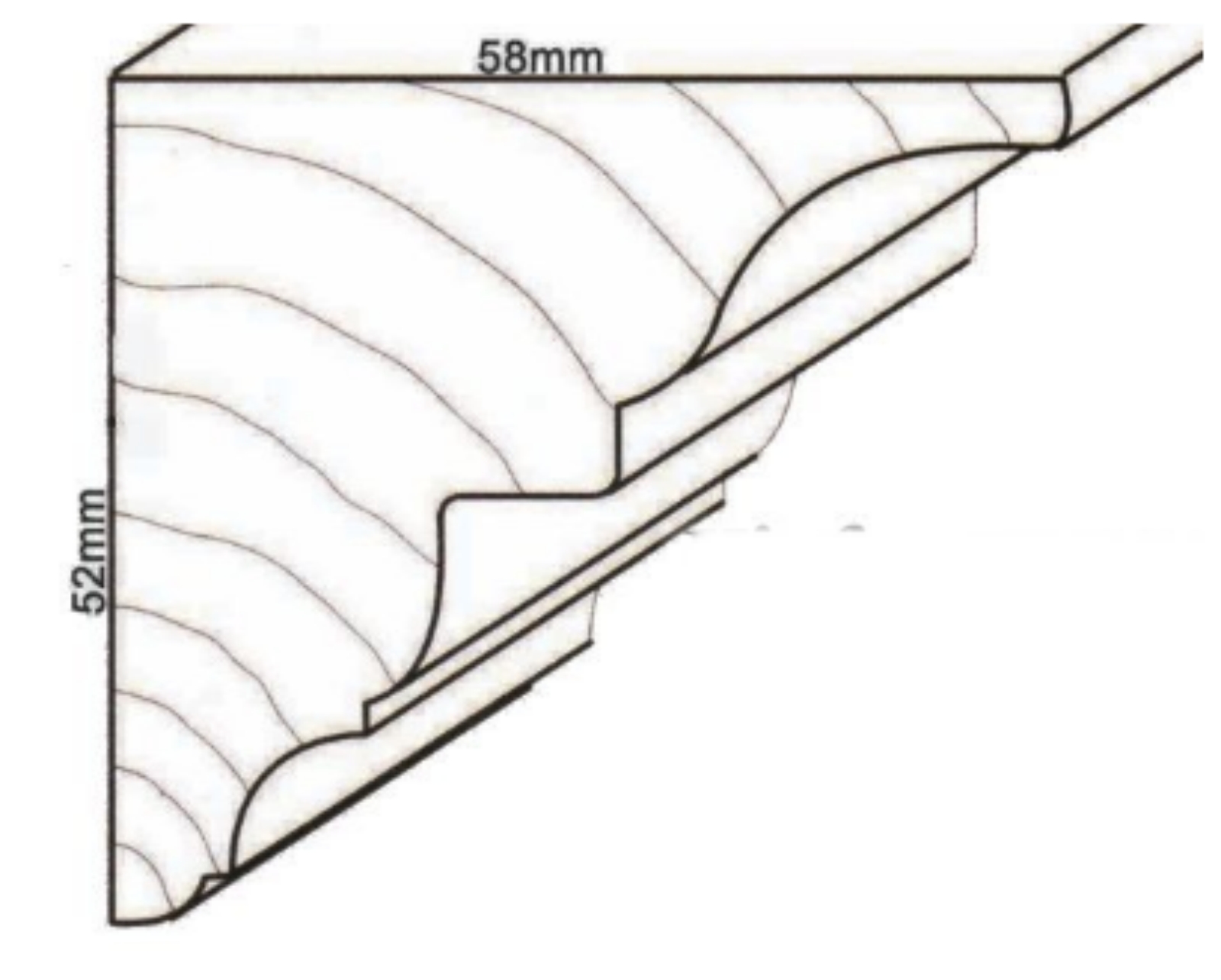 Leiste Kopfleiste Kiefer / Erle ca. 58*52mm Erle 1,19m + Rest