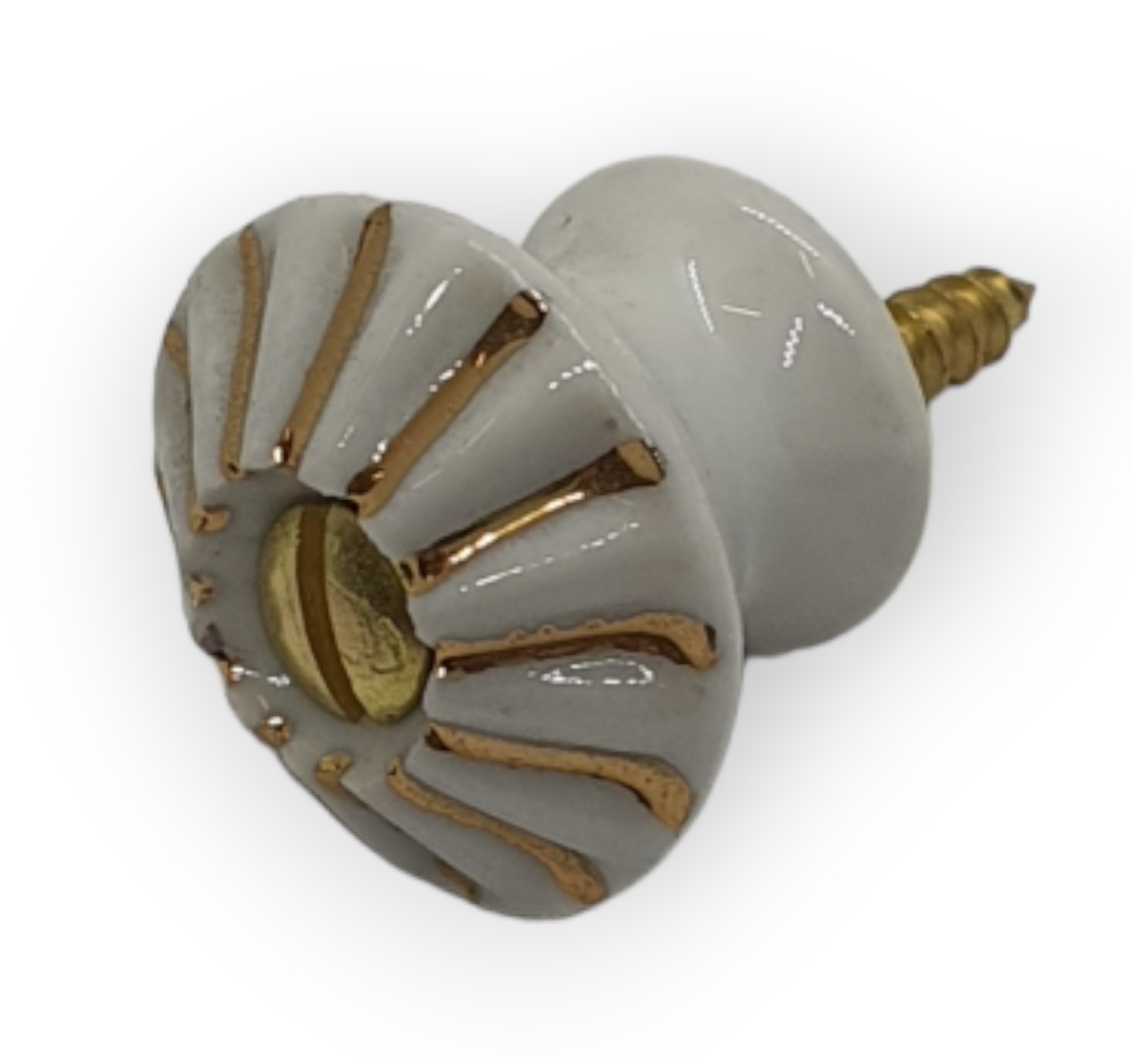 Möbelknopf Art. 4420 Porzellanknöpfe  mit Goldstreifen in den Vertiefungen, 20mm Ø 