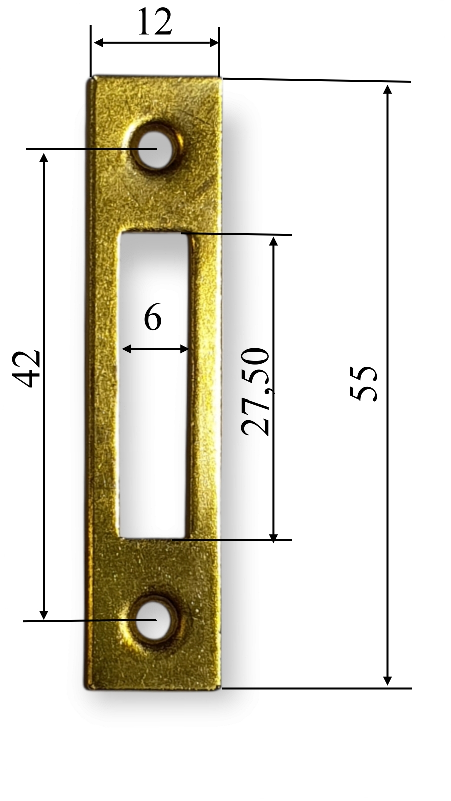 Schließblech vermessingt  ca.12x55 mm, Art 5510 Auslauf-Artikel!!!!
