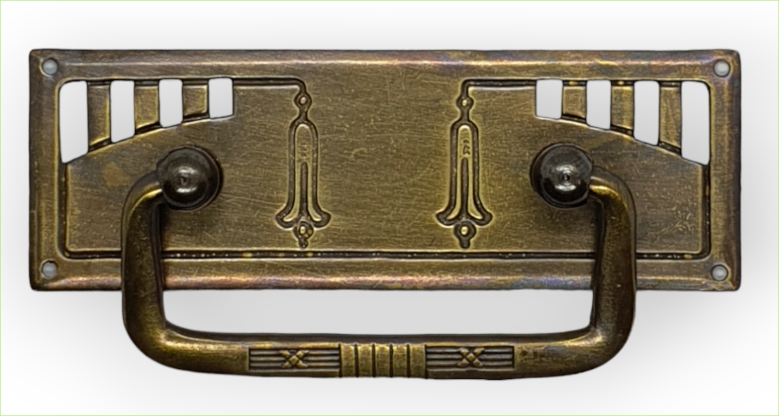 Beschlag  ca.97*33mm, mit Griff ohne Loch, Art. 1556p Messing brüniert