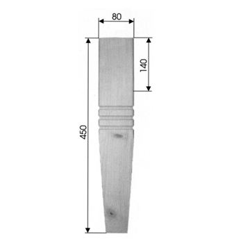 Eckiges  Stuhlbein, Tischbein Art. 63115  Maße: 80x80 mm, 450mm lang Tanne